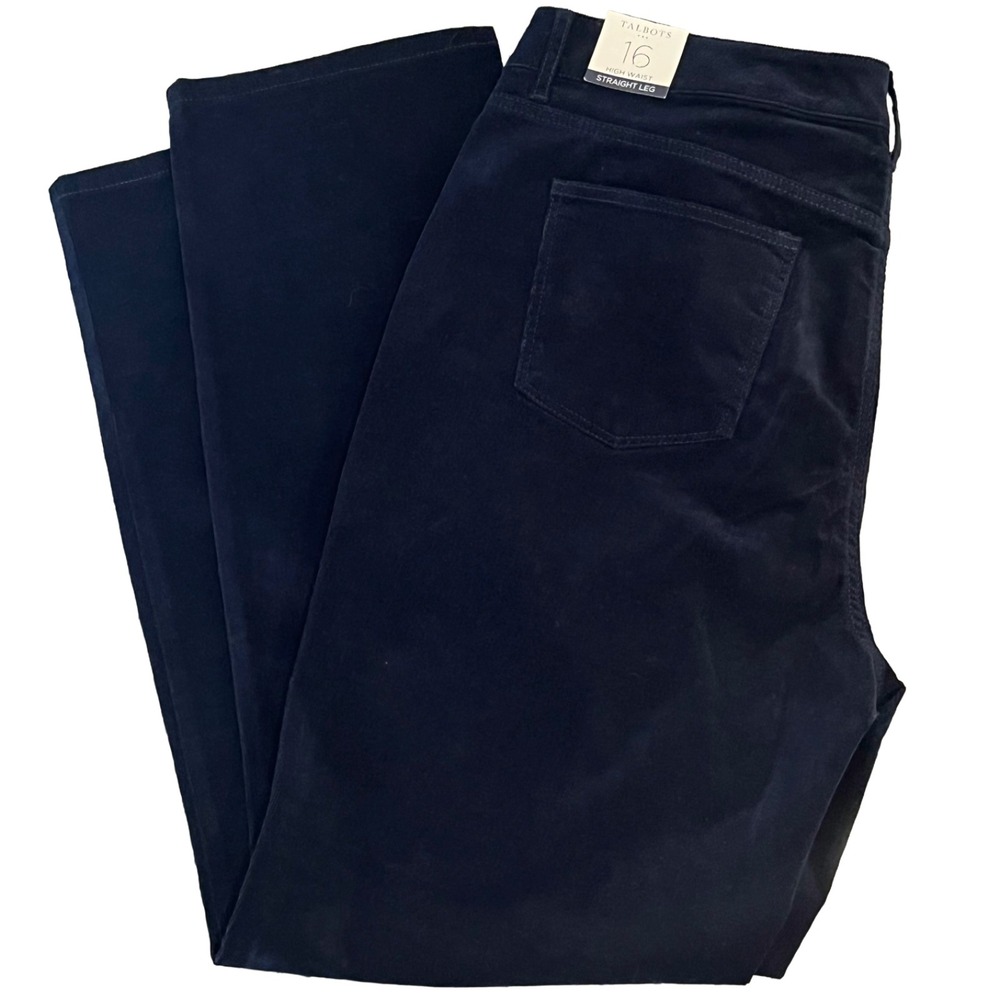 Talbots Pants Womens 16 Navy Corduroy Simply Flattering High Waist Straight New